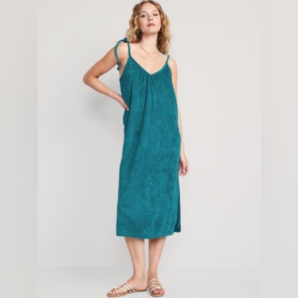 Old Navy Teal Slip Midi Dress with Tie Straps Size XS